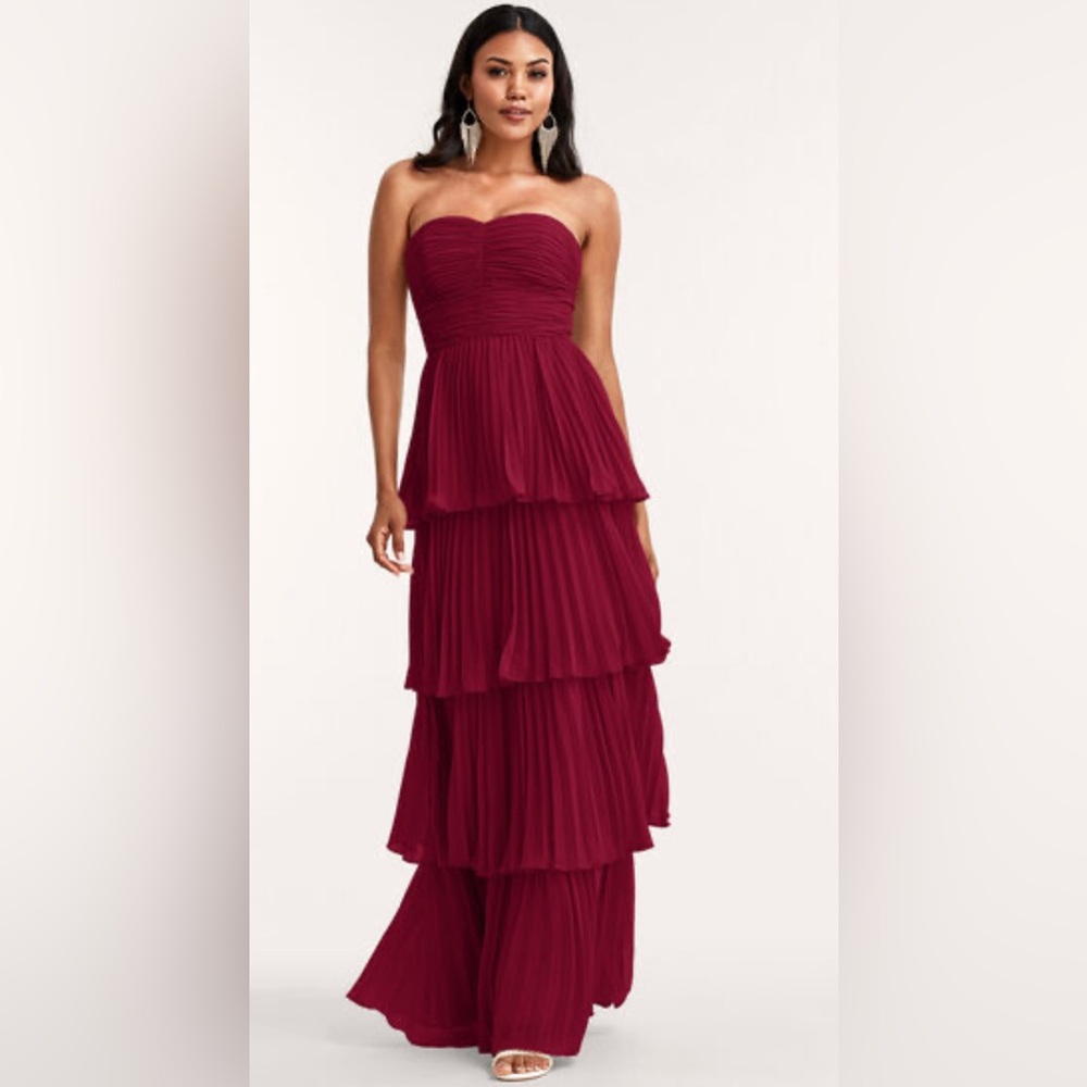 LuLus Strapless Burgundy Maxi Dress